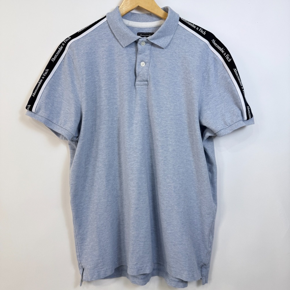 Abercrombie & Fitch Spellout Polo Mens XXL Slim Fit‎ Heathered Blue Cotton